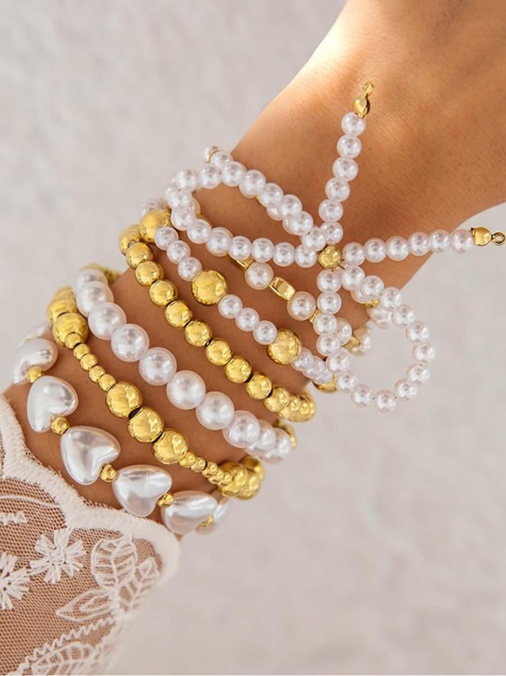 Anthropologie Gold & White Pearl Layered Bracelet Set